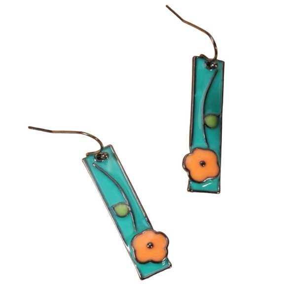 $2/$25 or 3/$35 NWOT Orange and blue flower enamel floral earrings - Picture 4 of 6